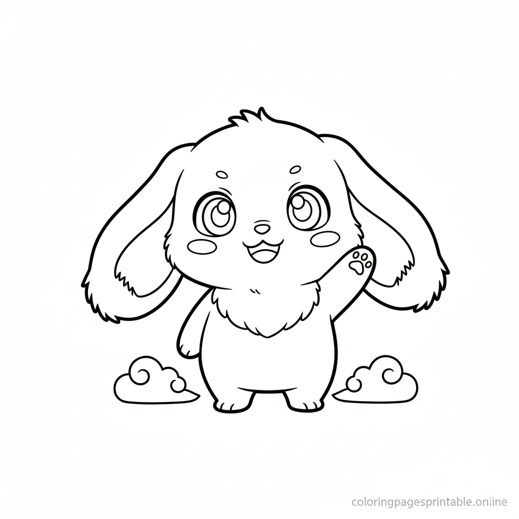 Free printable Q版 cartoon coloring page for kids 8-12 - round face, large ears, cloud accents | coloringpagesprintable.online